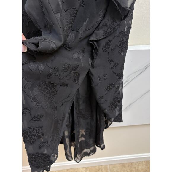 BCX Juniors Black Ruffle Floral Midi Dress XXS Spaghetti Strap Fairy Goth Core - Picture 4 of 7